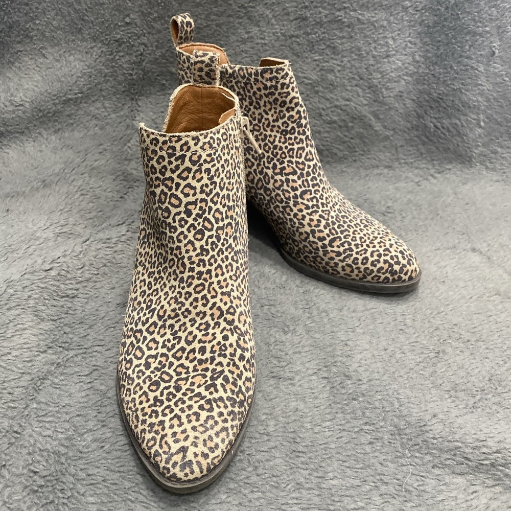 Lucky Brand‎ Leopard Print Basel Ankle Booties Women's Size 6M Side Zip Suede